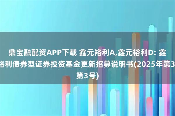 鼎宝融配资APP下载 鑫元裕利A,鑫元裕利D: 鑫元裕利债券型证券投资基金更新招募说明书(2025年第3号)