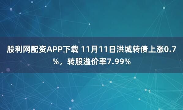 股利网配资APP下载 11月11日洪城转债上涨0.7%，转股溢价率7.99%
